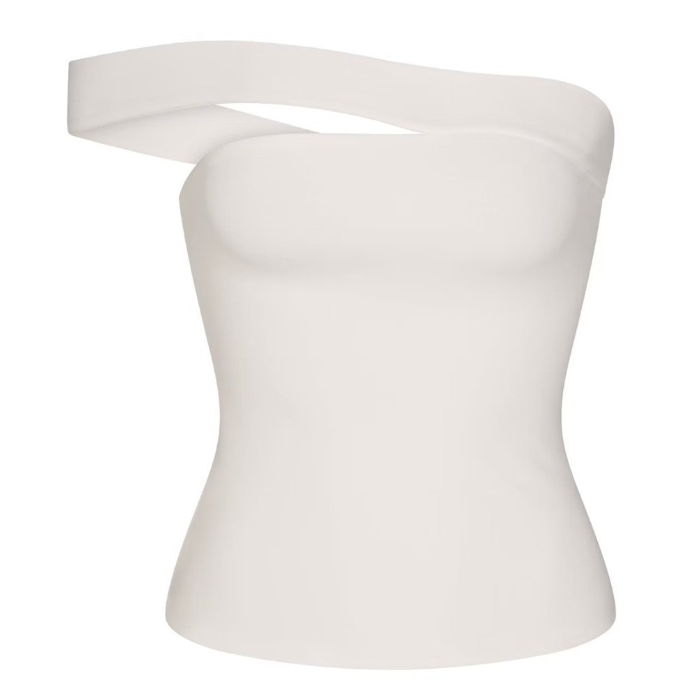 Skims Cotton Jersey Asymmetrical Top Marble White XS TP-TOP-11287W